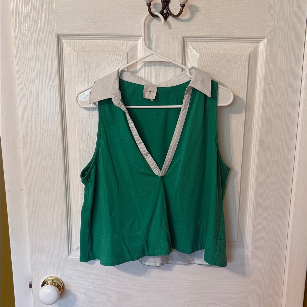 Maeve Green Tank Top with Cream Collar